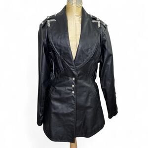 80s Vintage Leather Jacket Studded Medium Black Rocker Steampunk Pirate Medieval